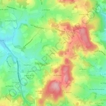 Lavau topographic map, elevation, terrain