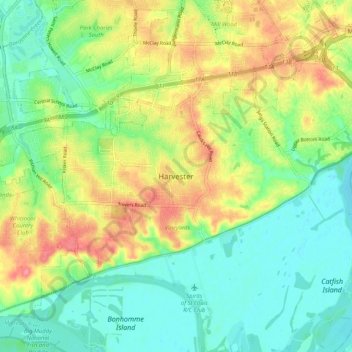 Harvester topographic map, elevation, terrain