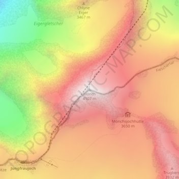 Mönch topographic map, elevation, terrain