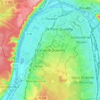 Le Grand-Quevilly topographic map, elevation, terrain
