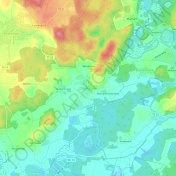 Oberbrunn topographic map, elevation, terrain