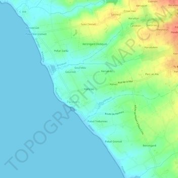 Kerscao topographic map, elevation, terrain