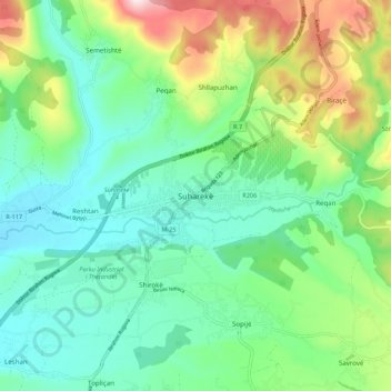 Suharekë topographic map, elevation, terrain