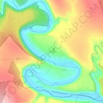 Trebujeni topographic map, elevation, terrain