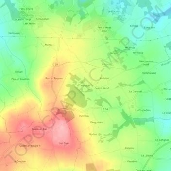 Penquer topographic map, elevation, terrain