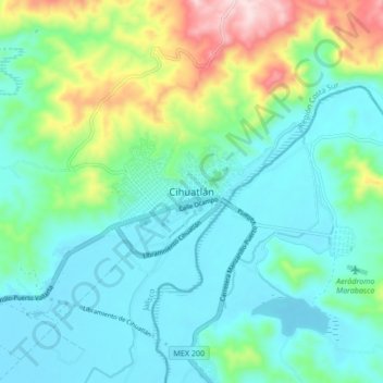 Cihuatlán topographic map, elevation, terrain