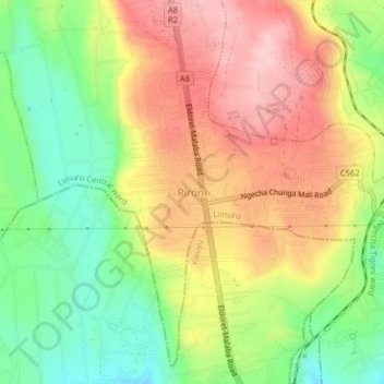 Rironi topographic map, elevation, terrain