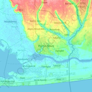Porto-Novo topographic map, elevation, terrain