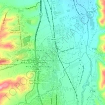 Quattromiglia topographic map, elevation, terrain