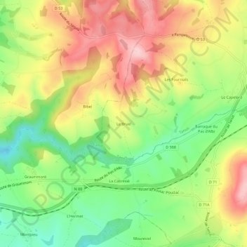 Le Bruel topographic map, elevation, terrain