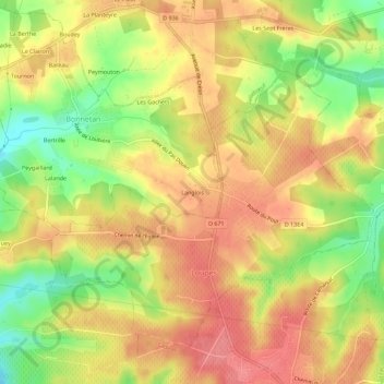Langlois topographic map, elevation, terrain