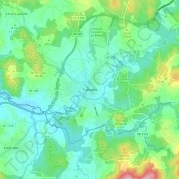 Carballo topographic map, elevation, terrain