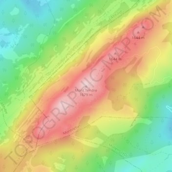 Mont Tendre topographic map, elevation, terrain