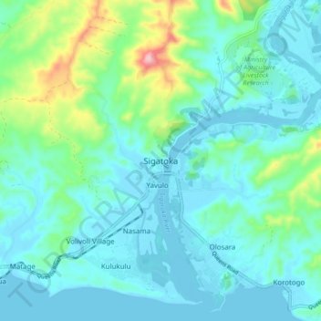Sigatoka topographic map, elevation, terrain