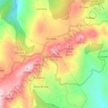 Pena Corneira topographic map, elevation, terrain