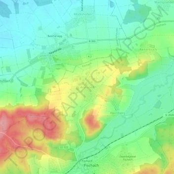 Aretsried topographic map, elevation, terrain