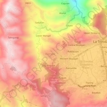 Upper Wangal topographic map, elevation, terrain
