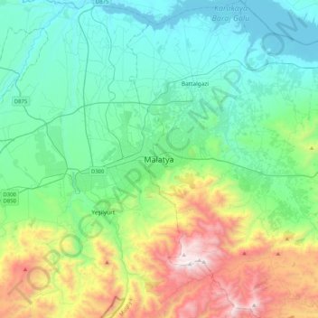 Malatya topographic map, elevation, terrain