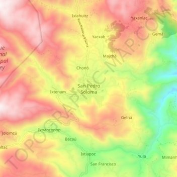 San Pedro Soloma topographic map, elevation, terrain