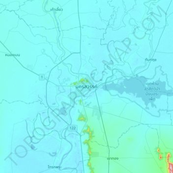 Nakhon Sawan topographic map, elevation, terrain