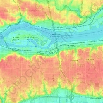 Moline topographic map, elevation, terrain