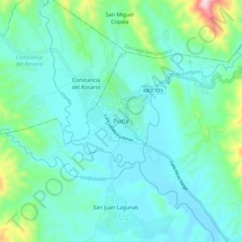Putla topographic map, elevation, terrain