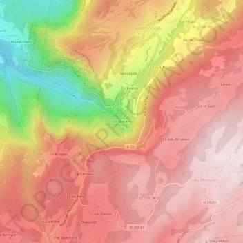 Les Moulins topographic map, elevation, terrain