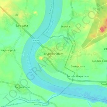 Bhadrachalam topographic map, elevation, terrain