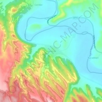 Sarıveliler topographic map, elevation, terrain