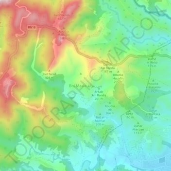Bni Mzala topographic map, elevation, terrain