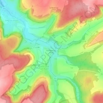 Courcelles-sur-Aujon topographic map, elevation, terrain