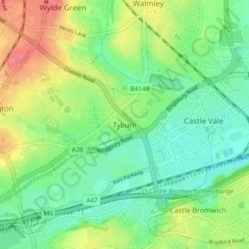 Tyburn topographic map, elevation, terrain