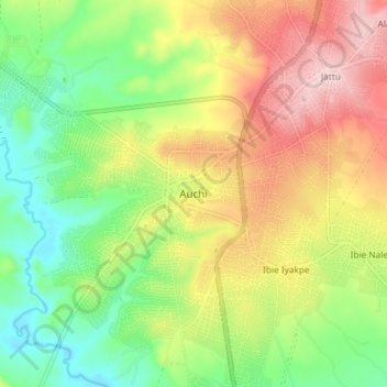 Auchi topographic map, elevation, terrain