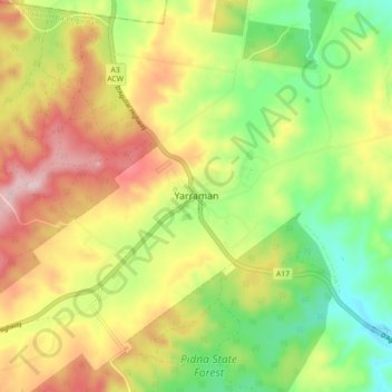 Yarraman topographic map, elevation, terrain