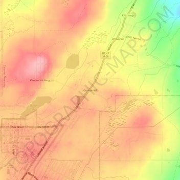 Centennial topographic map, elevation, terrain