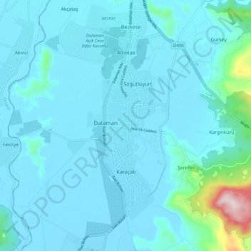 Dalaman topographic map, elevation, terrain