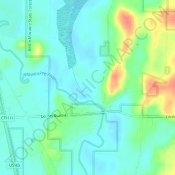 Milwaukee River Floodplain Forest State Natural Area topographic map, elevation, terrain