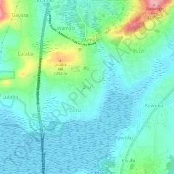 Ziru topographic map, elevation, terrain