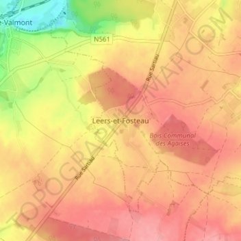 Leers-et-Fosteau topographic map, elevation, terrain