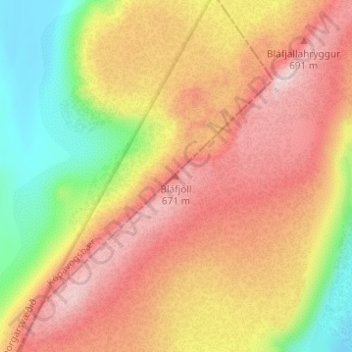 Bláfjöll topographic map, elevation, terrain