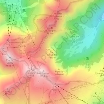 Le Dôme topographic map, elevation, terrain