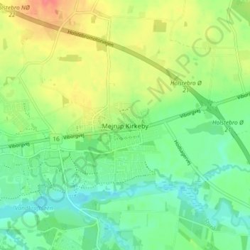 Mejrup Kirkeby topographic map, elevation, terrain