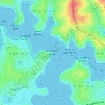 Cabarita Point topographic map, elevation, terrain