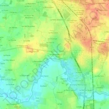 Les Bouillants topographic map, elevation, terrain