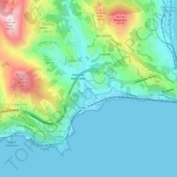 Latte topographic map, elevation, terrain