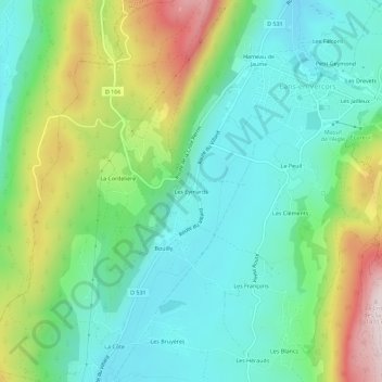 Les Eymards topographic map, elevation, terrain