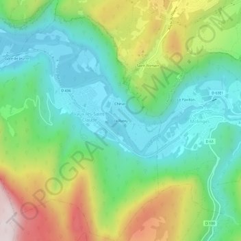 Le Ratey topographic map, elevation, terrain