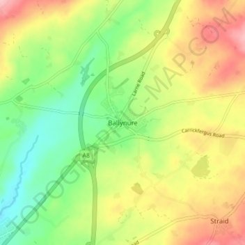 Ballynure topographic map, elevation, terrain