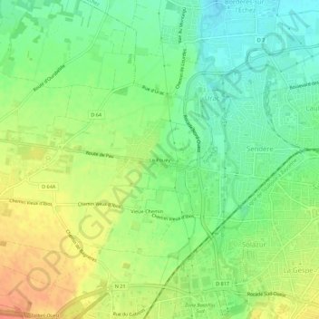 Le Pouey topographic map, elevation, terrain