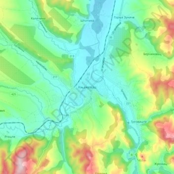 Knjaževac topographic map, elevation, terrain